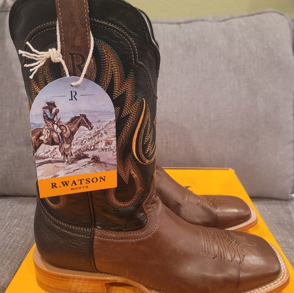 R. Watson Antique Miel Goat Black Square Toe Boots RW8003-2 Mens - Picture 3 of 12